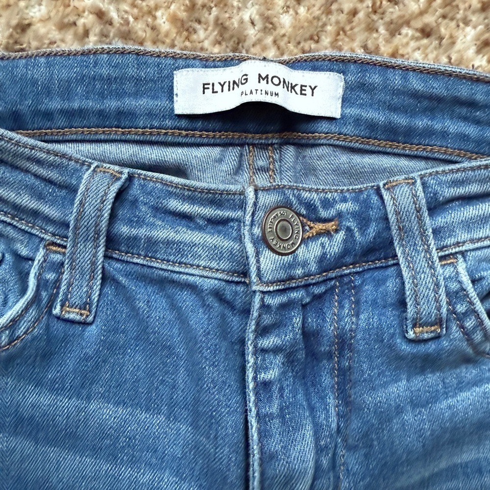 Flying Monkey Womens Jeans 24 Hi-Rise ankle flare denim, raw hem and two toned - Picture 2 of 6